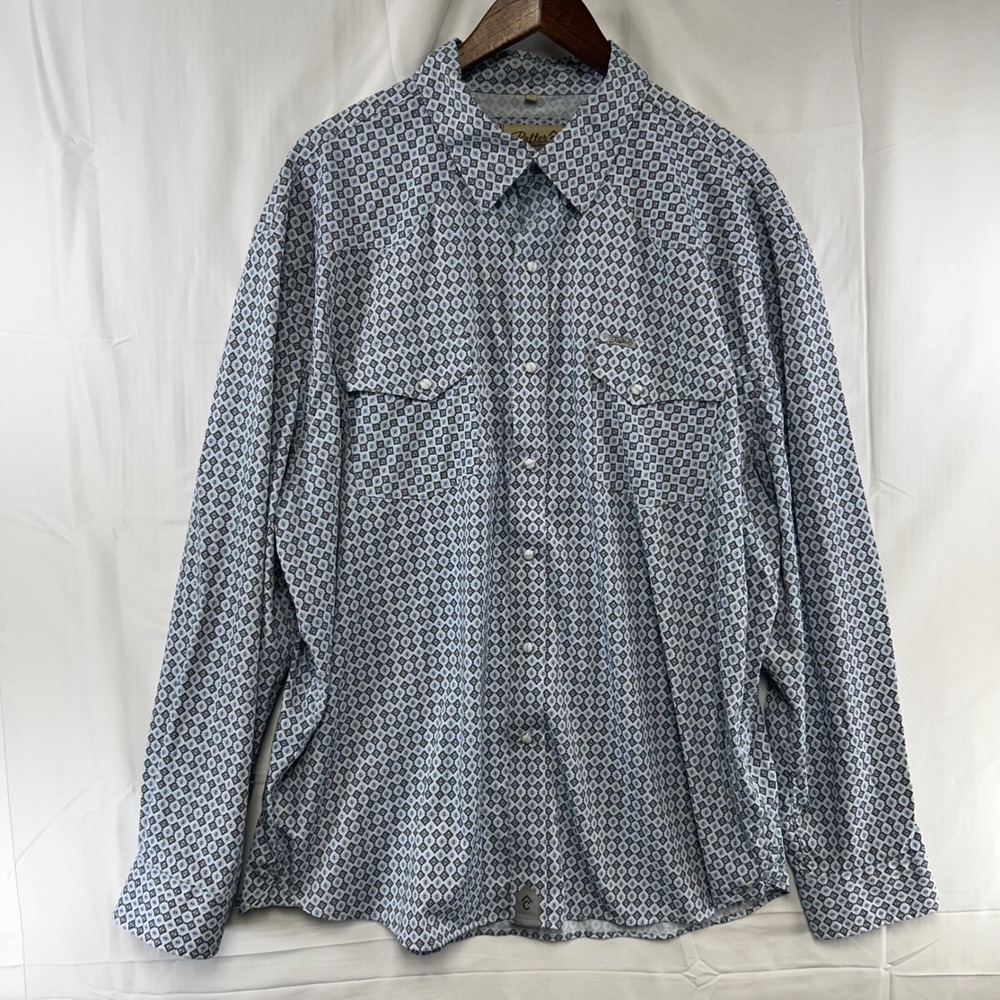 Rafter C Western Snap Shirt Mens XXL Blue Grey Geometric Diamond Print Stretch